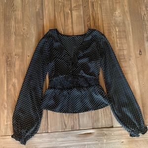 Darling Abercrombie Black & White Polka-Dot Chiffon Blouse/Top